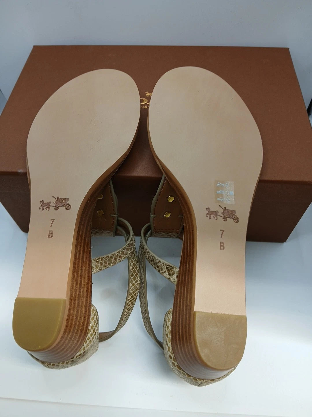 Coach New York Ingrid Natural Snake Print Sandals Size 7