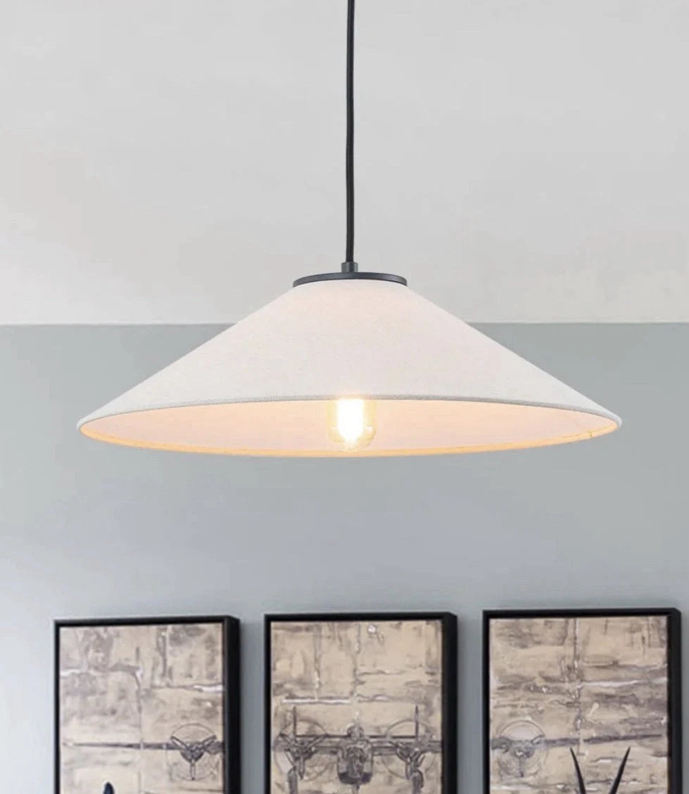 1-Light 25 Inch Large White Linen Shallow Conicle Cage Pendant