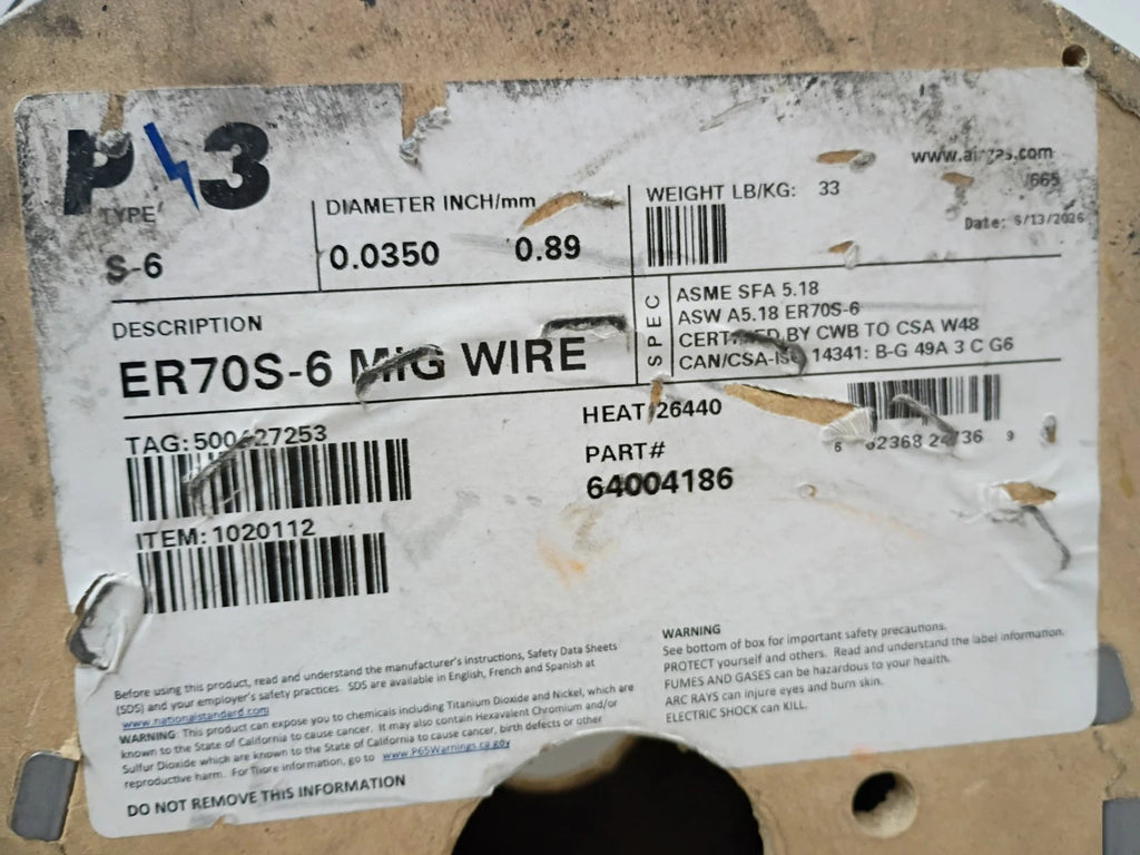 P3 ER70S-6 MIG Welding Wire .035" (0.9mm) 33lb Carbon Steel Spool NEW