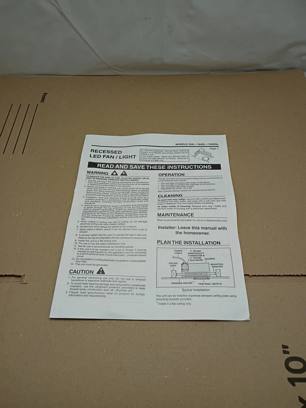 Broan Nutone 744RNL 50-80 CFM Ceiling Bathroom Exhaust Fan. with Light