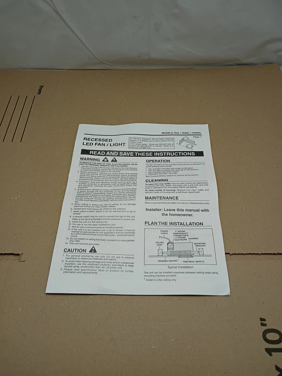 Broan Nutone 744RNL 50-80 CFM Ceiling Bathroom Exhaust Fan with Light!