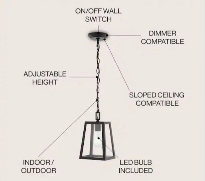Glendale 6.75 in. 1-Light Black/Clear Outdoor LED Pendant Farmhouse Open Box