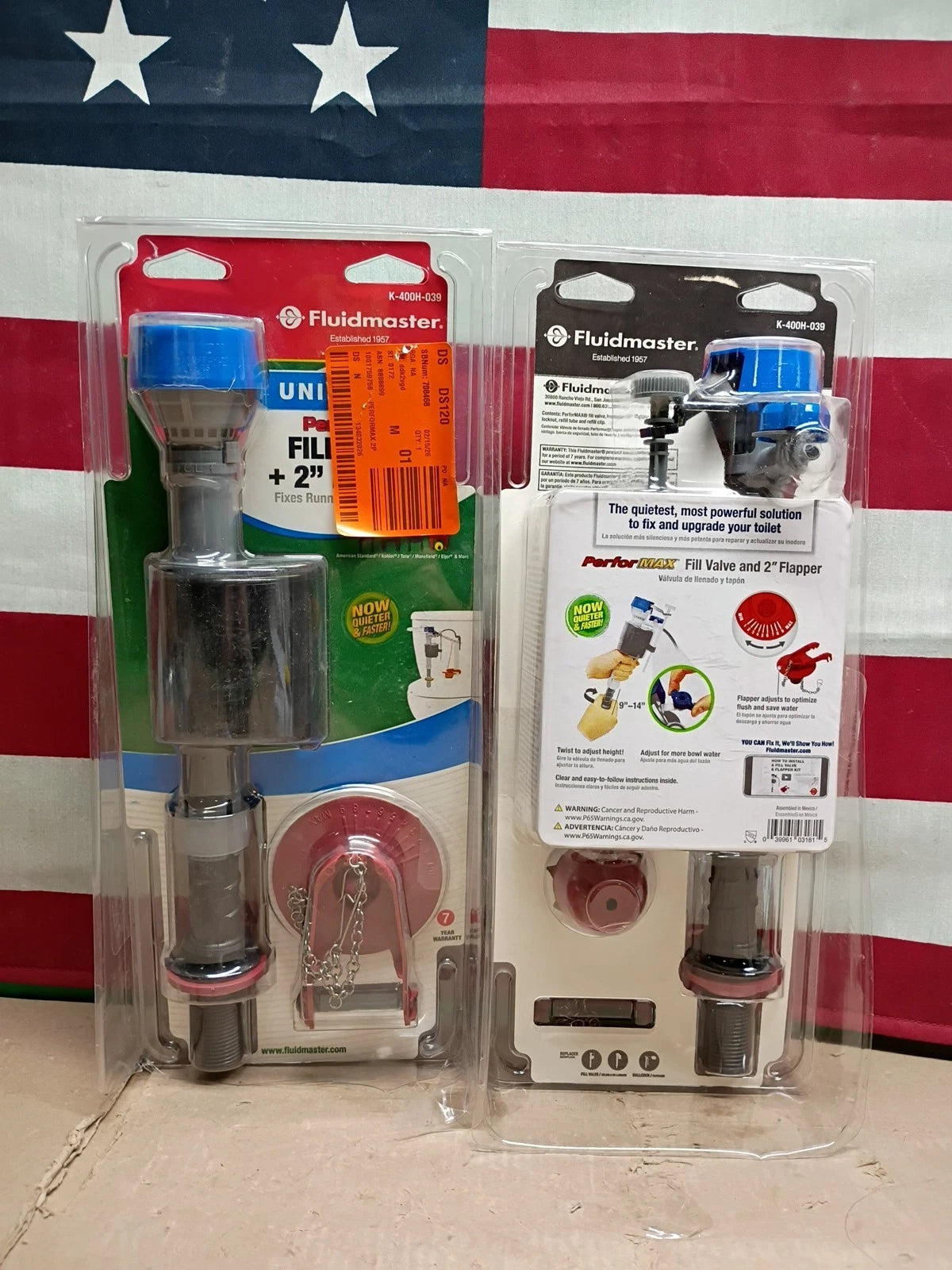 16PK Fluidmaster Performax Universal Toilet Fill Valve, FlapperKit K-400H-039,OB