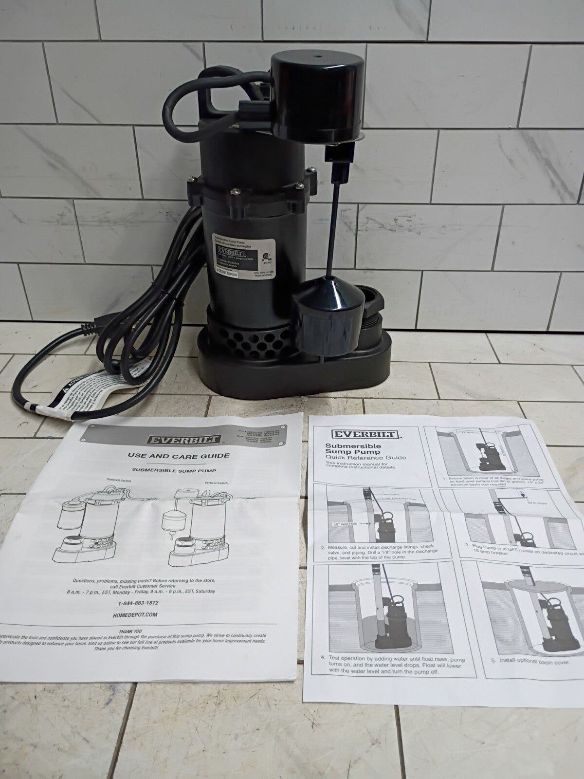 Everbilt HDSP25V 1/4 HP Aluminum Submersible Sump Pump Vertical Float Switch