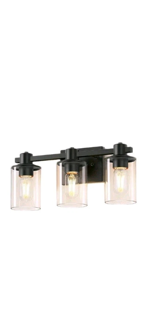 Yansunb. 3-Light Modern Vanity Light w Black Finish and Clear Glass Shade