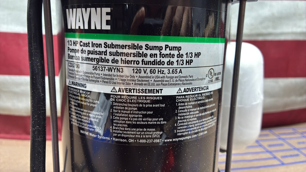 WAYNE CDU790 1/3 HP Submersible Cast Iron and Stainless Steel Sump Pump