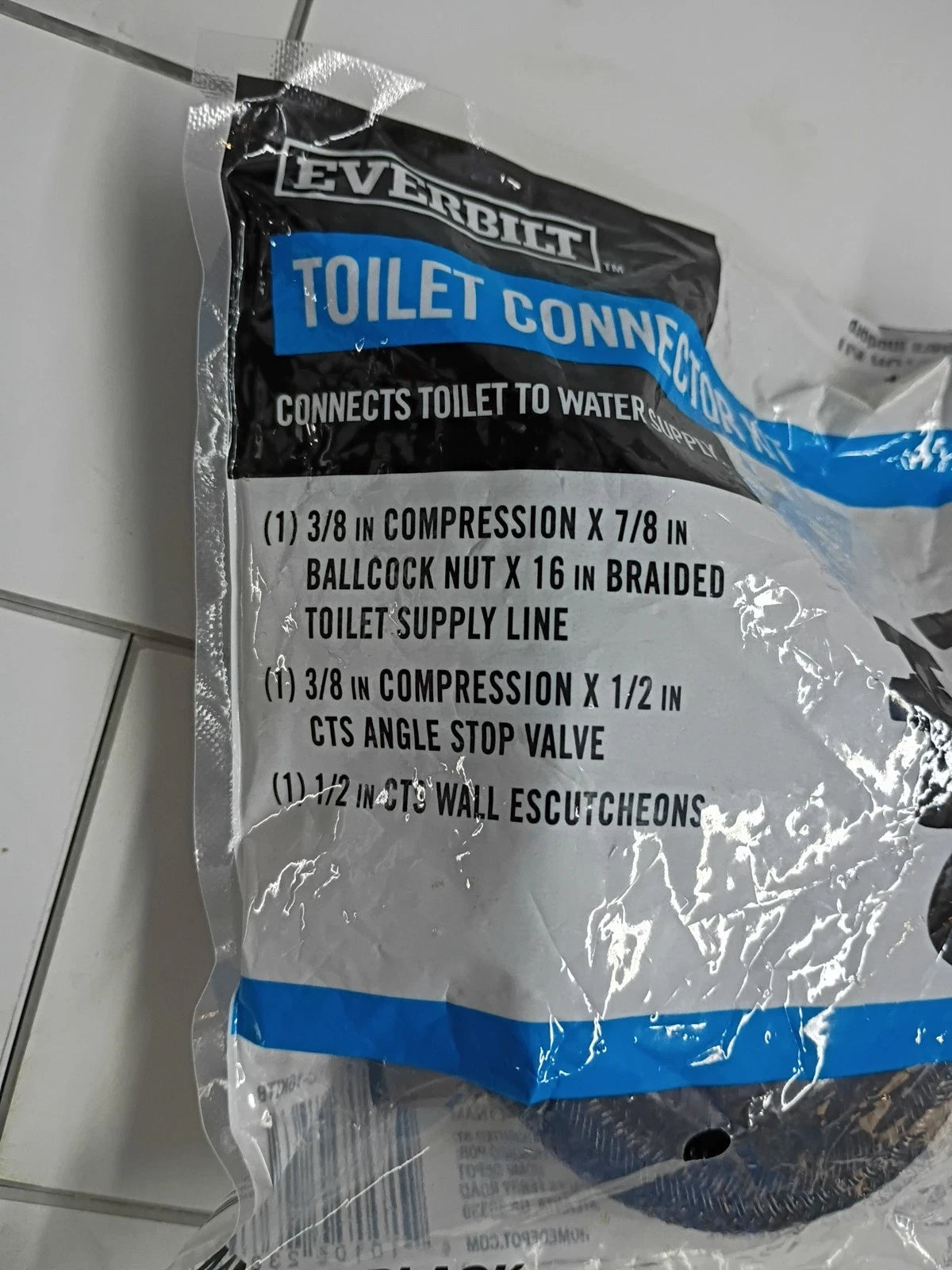 Everbilt Toilet Connector Water Line Kit 16” Length 3/8" x 7/8" BC Mat-black New