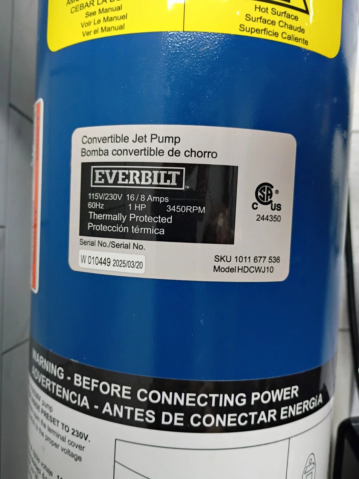 Everbilt 1 HP Professional Convertible Jet Pump. Read Description Used