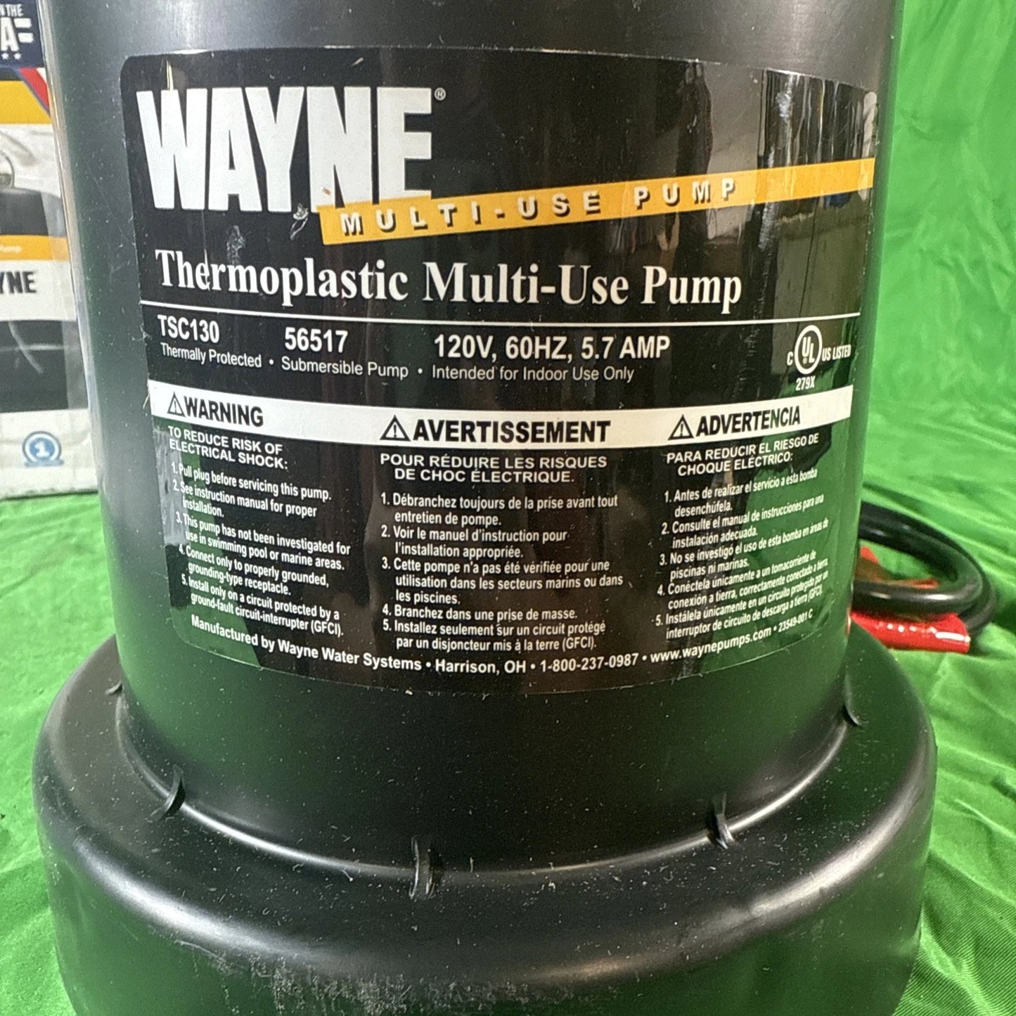 Wayne TSC130 Multi-Use pump 1000 Gallons/Hour Thermoplastic Box