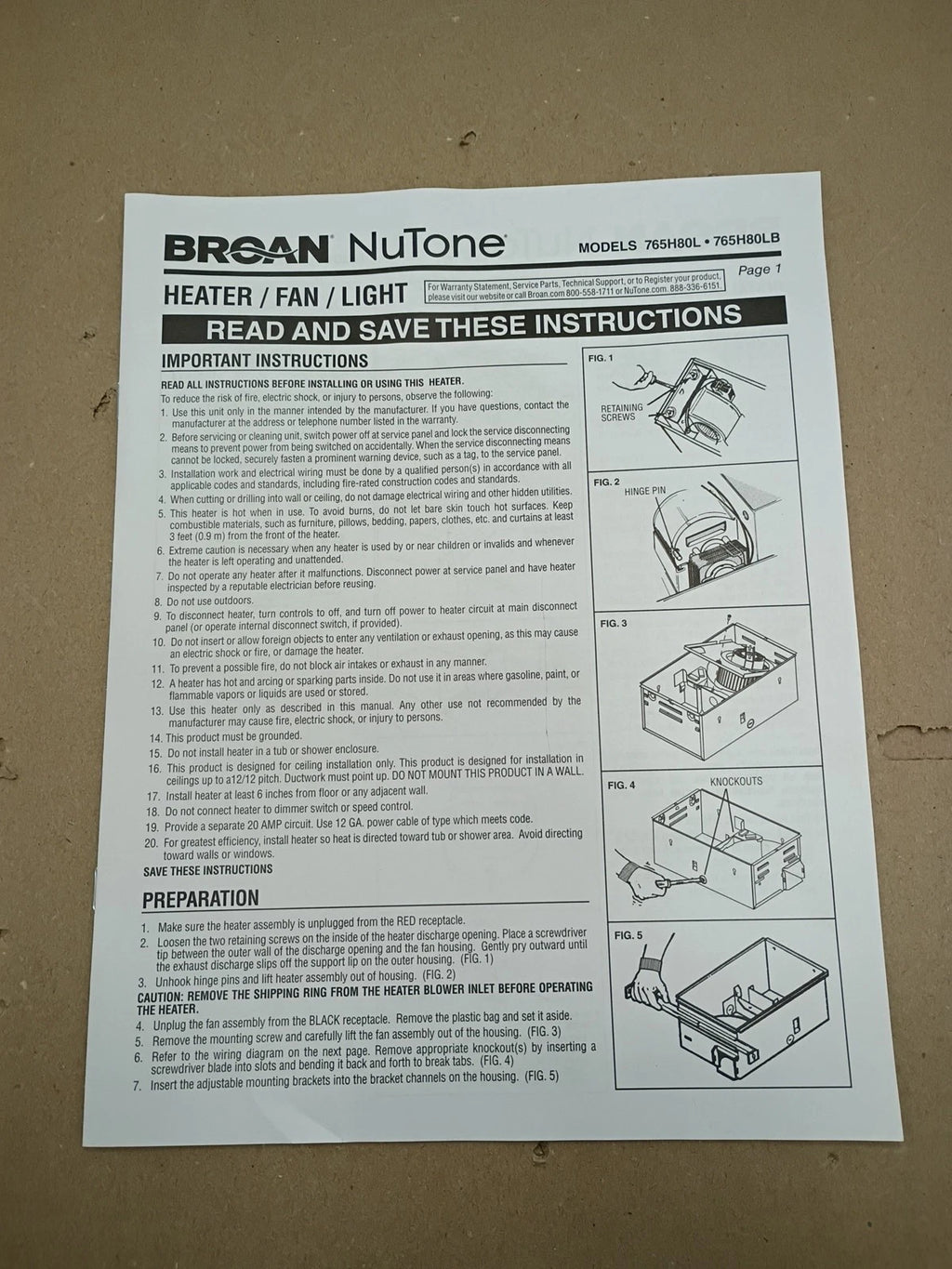 BROAN 765H80L 80 CFM Ceiling Bathroom Exhaust Fan w/ Light and 1300-Watt Heater