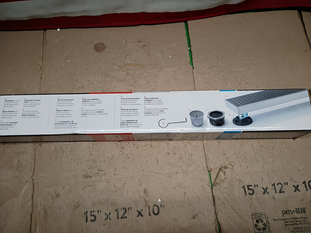 28in Shower Floor Linear Drain Square Grate Stainless Steel Oatey Designline