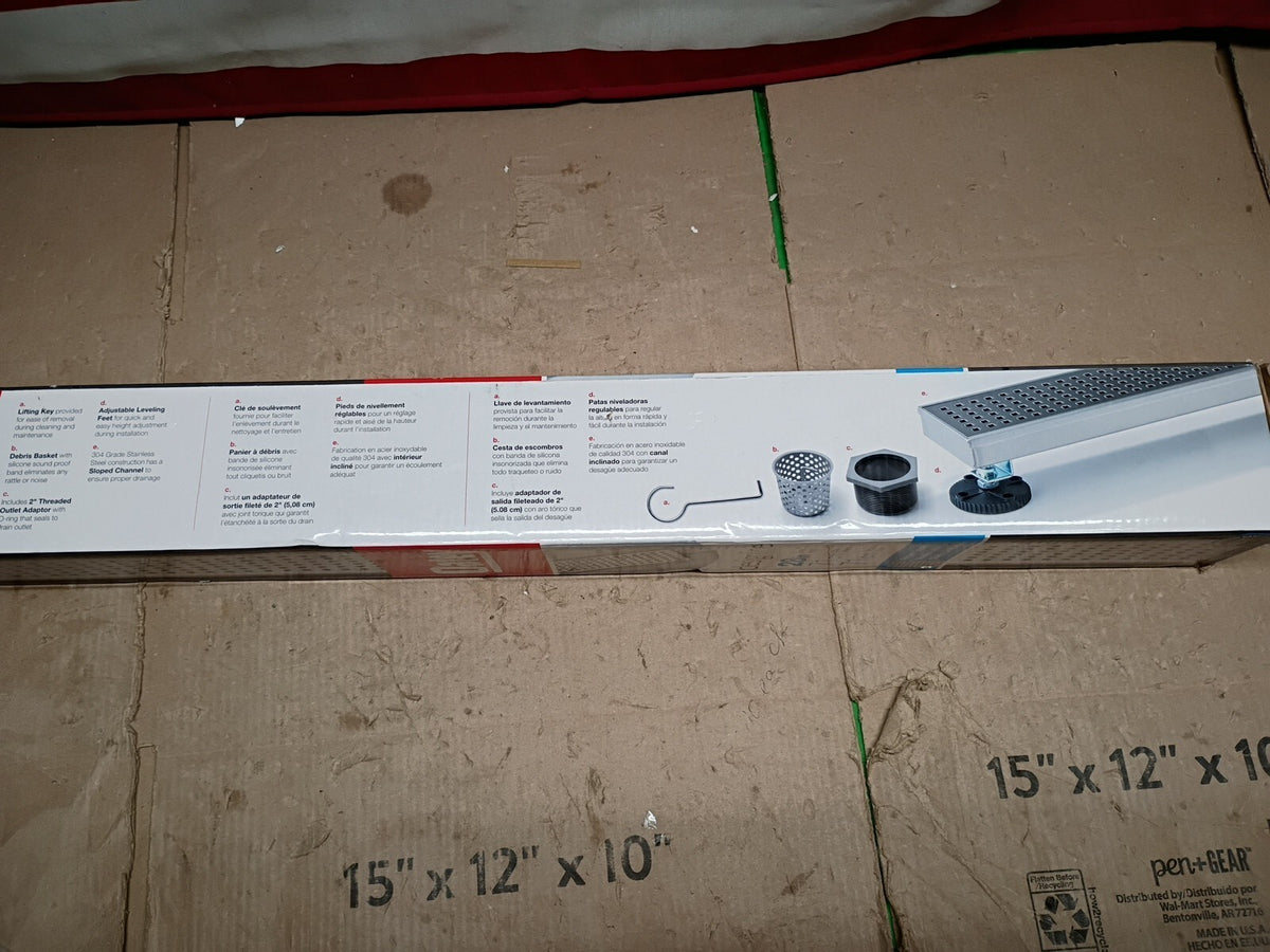 28in Shower Floor Linear Drain Square Grate Stainless Steel Oatey Designline