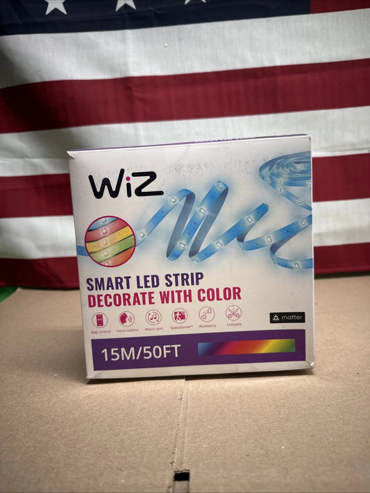 WiZ 50 Ft RGB LED Smart Light Strip - One Color At A Time - Extra Long Color-...