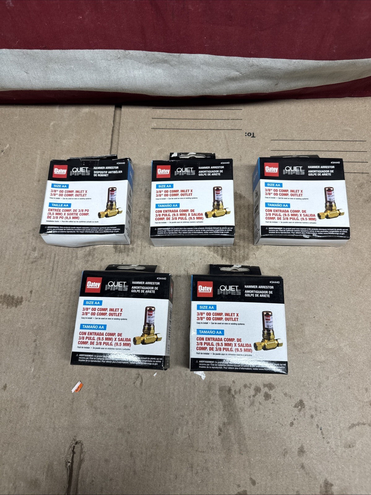 Lot Of 5 NEW Oatey Quiet Pipes 3/8" O.D. Compression Tee AA Hammer Arrestor