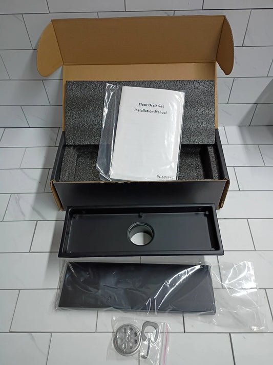 Rectangular Shower Drain Odor-proof Floor Drain 12x4 Inch Black