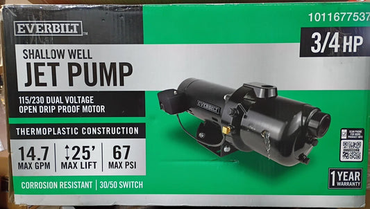 Everbilt Shallow Well Jet Pump Plastic 3/4HP HDSWJ7P ***PARTS ONLY***