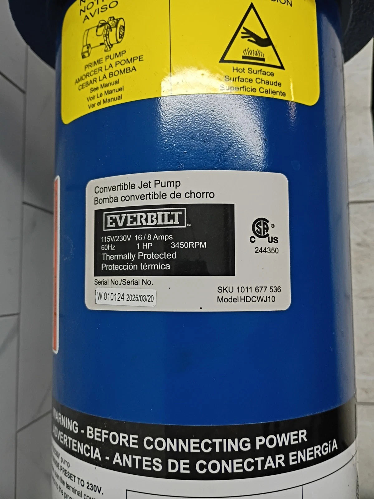 Everbilt HDCWJ10 1 HP Professional Convertible Jet Pump. ***FOR PARTS****