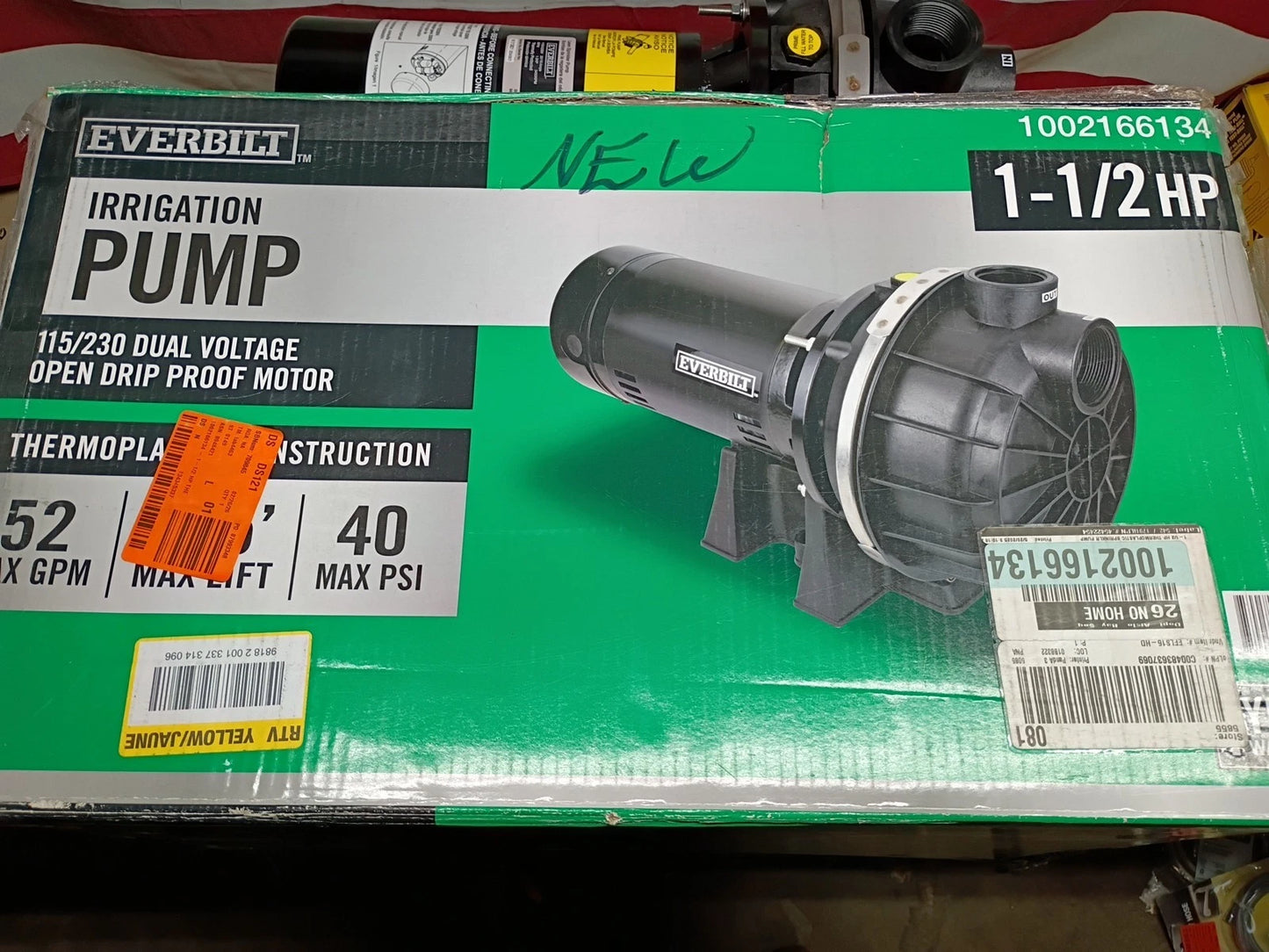 Everbilt HDLS15P, Lawn Irrigation Pump Plastic 1-1/2HP 52-GPM, Open Box,