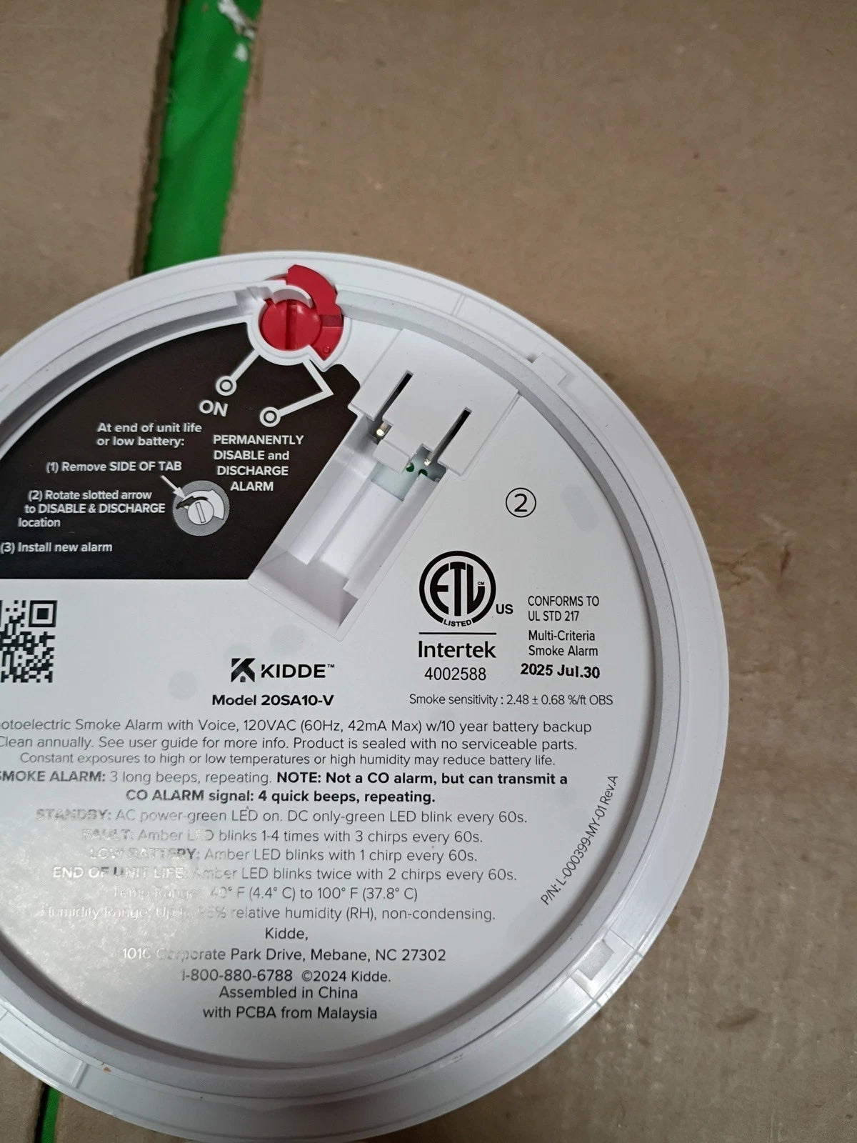 Kidde Smoke Detector Hardwired White 20SA10-V 10-Year Battery Voice Alerts