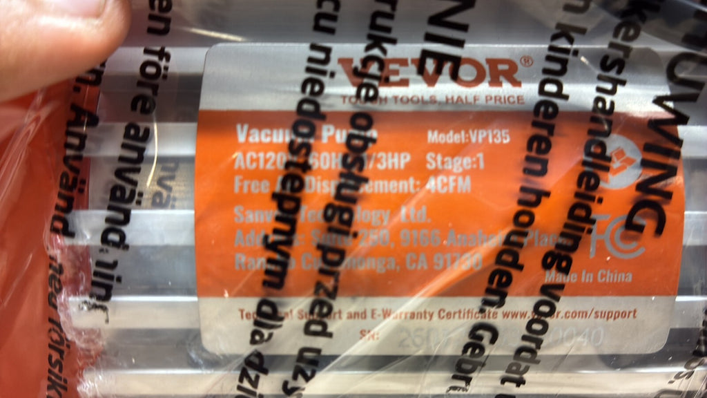 VEVOR VP135 4 CFM 1/3 HP HVAC Single Stage Rotary Vane Vacuum Pump