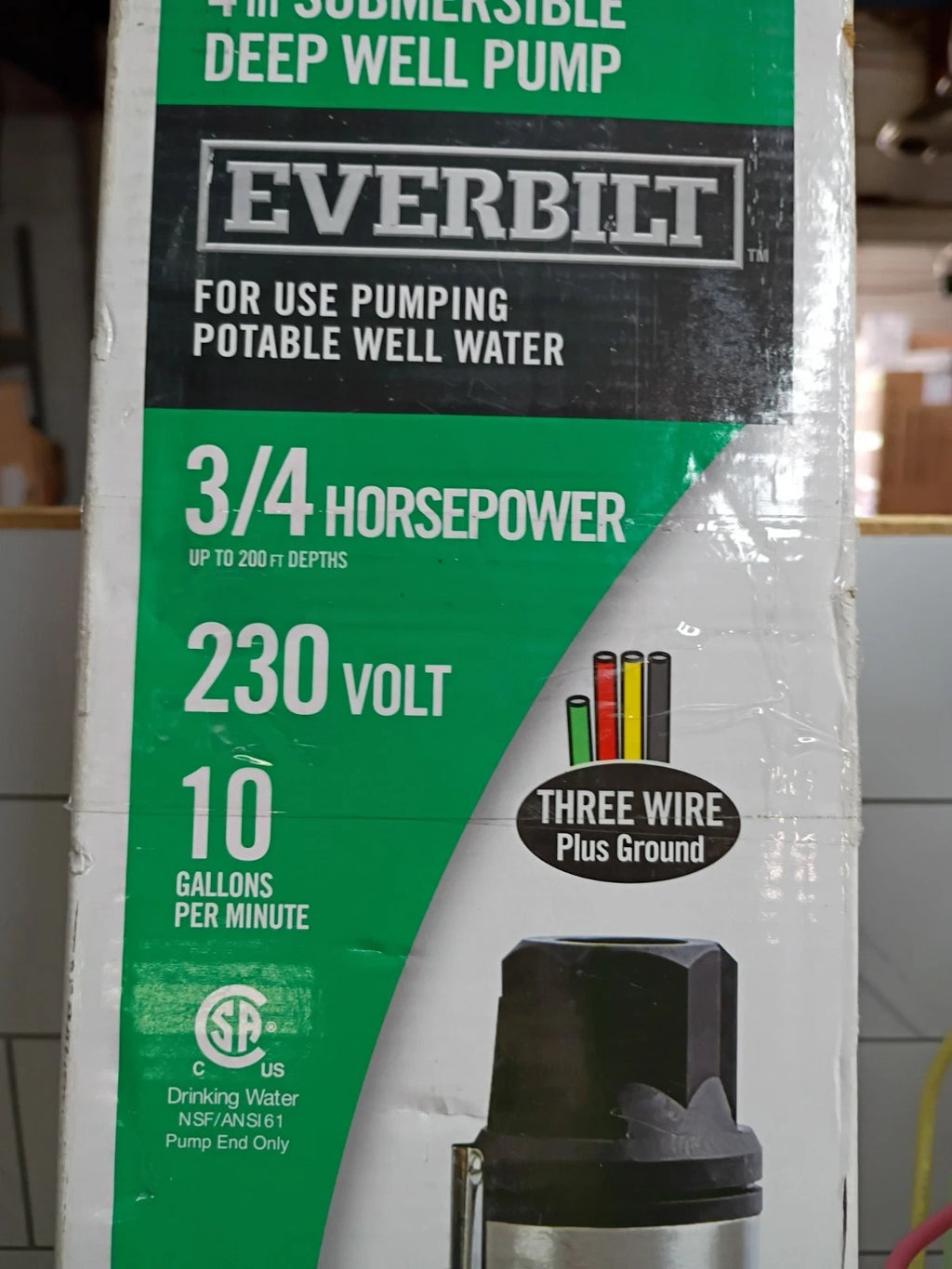 Everbilt EFSUB7-123HD, 3/4 HP Submersible 3 Wire 10 GPM Deep Well Water Pump, OB