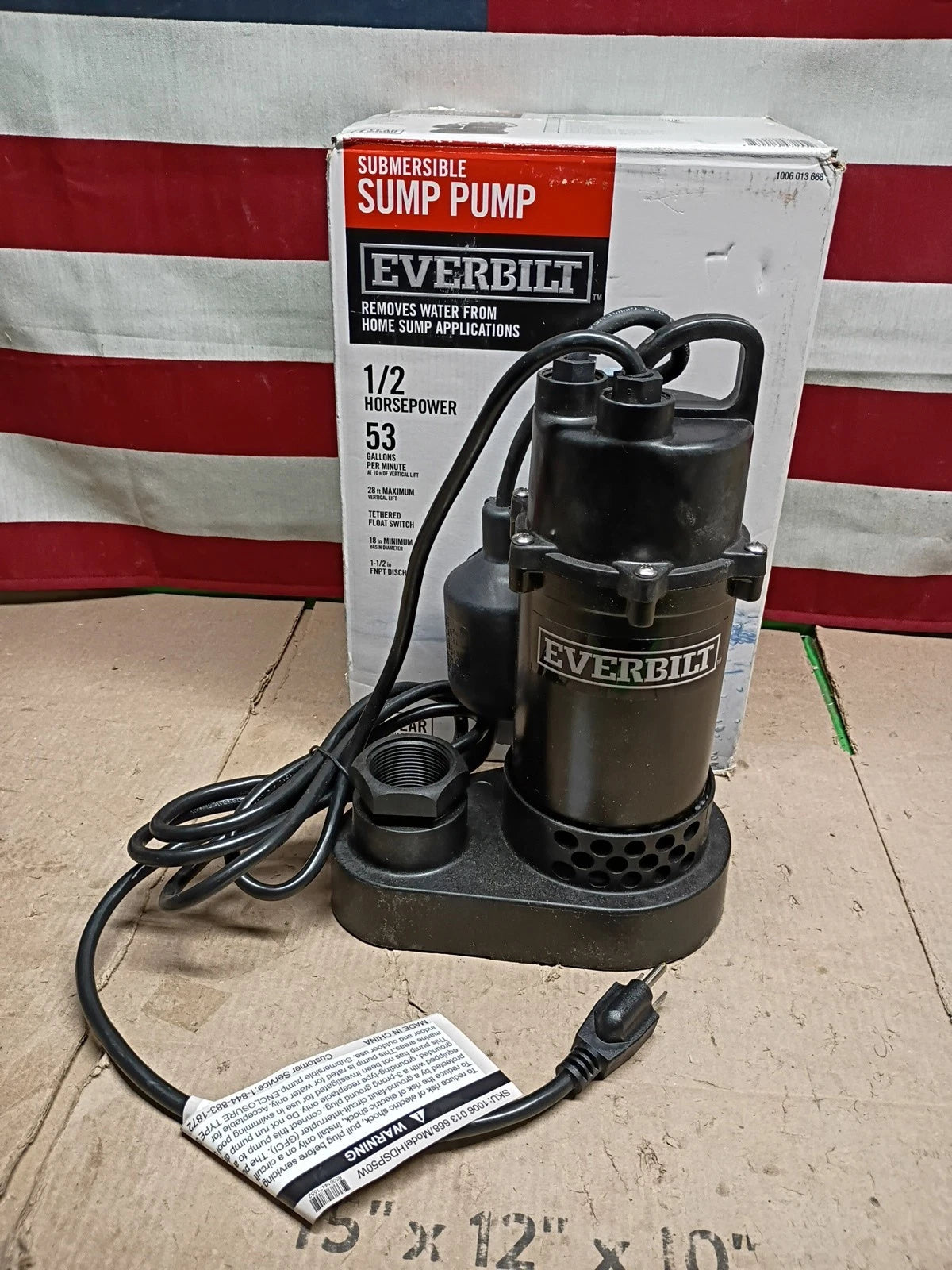 Everbilt HDSP50W 1/2 HP Submersible Aluminum Sump Pump with Tethered Switch