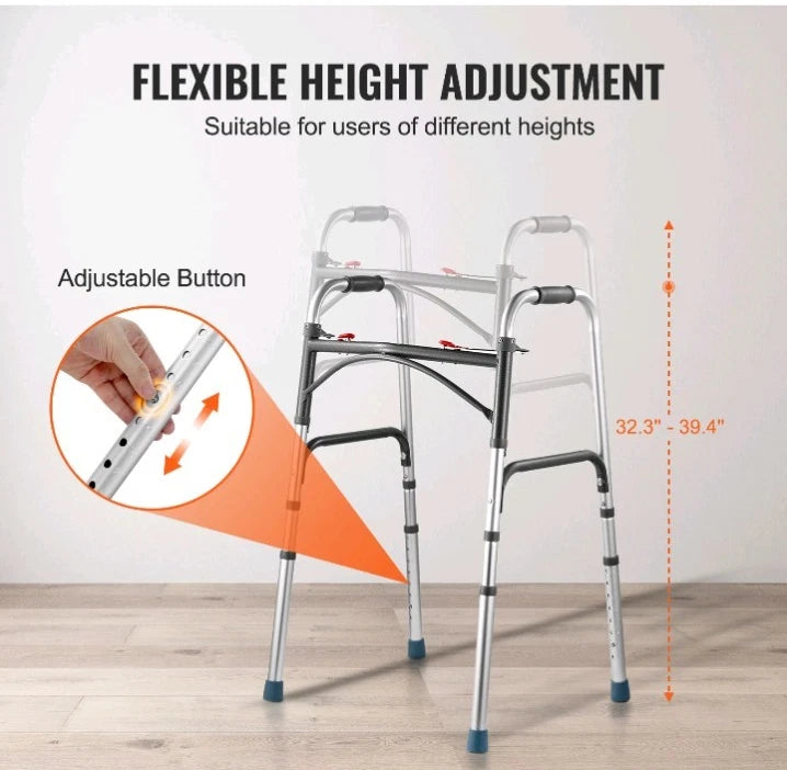 VEVOR Folding Walker Aluminum Mobility Walker Aid with Adjustable Height OB