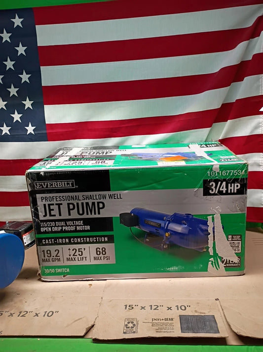 Everbilt 3/4 HP Cast Iron Shallow Well Jet Pump HDSWJ7 as is, For Parts