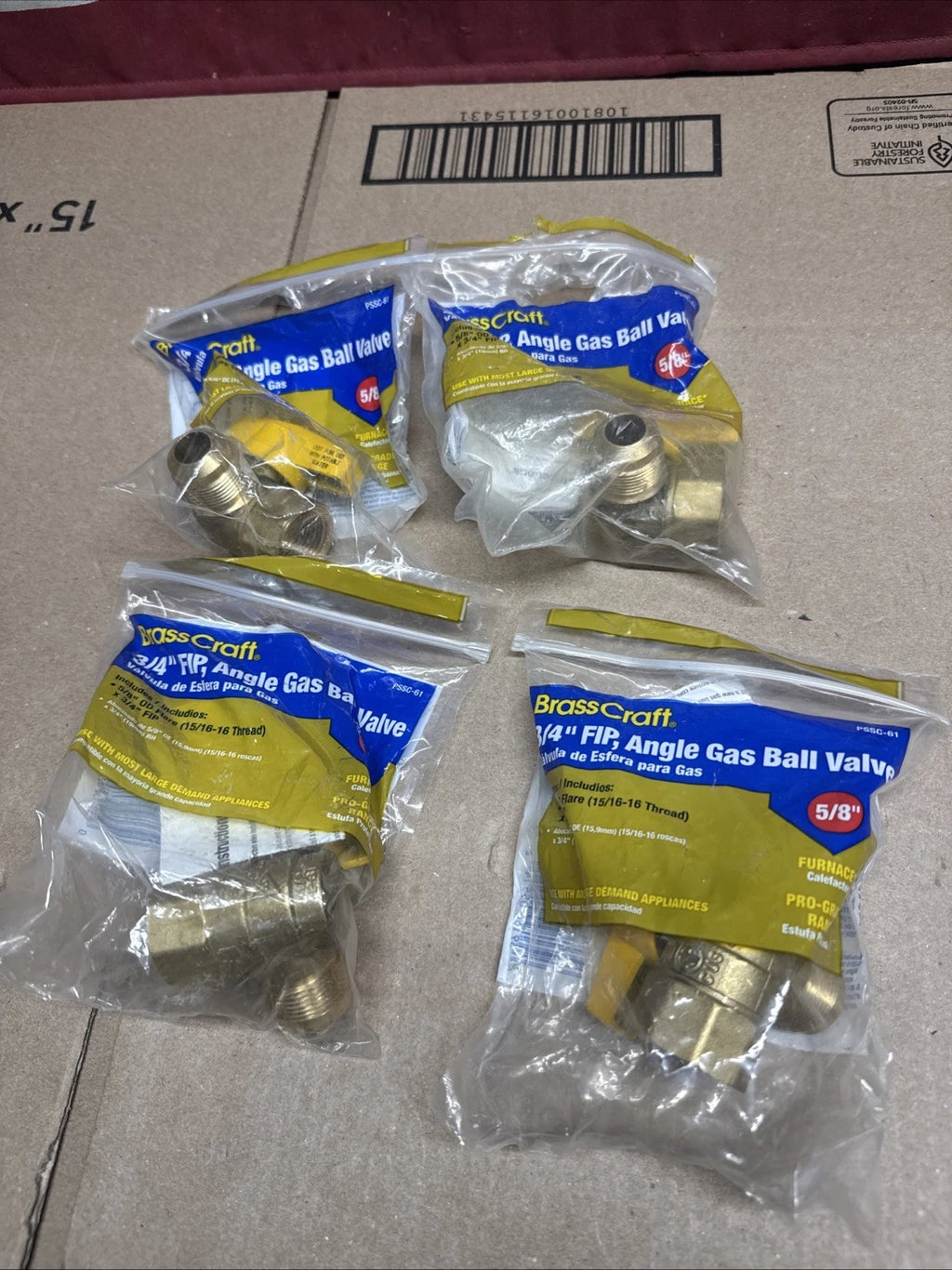 4PK New BrassCraft PSSC-61 5/8" OD Flare x 3/4" FIP Angle Gas Ball Valve
