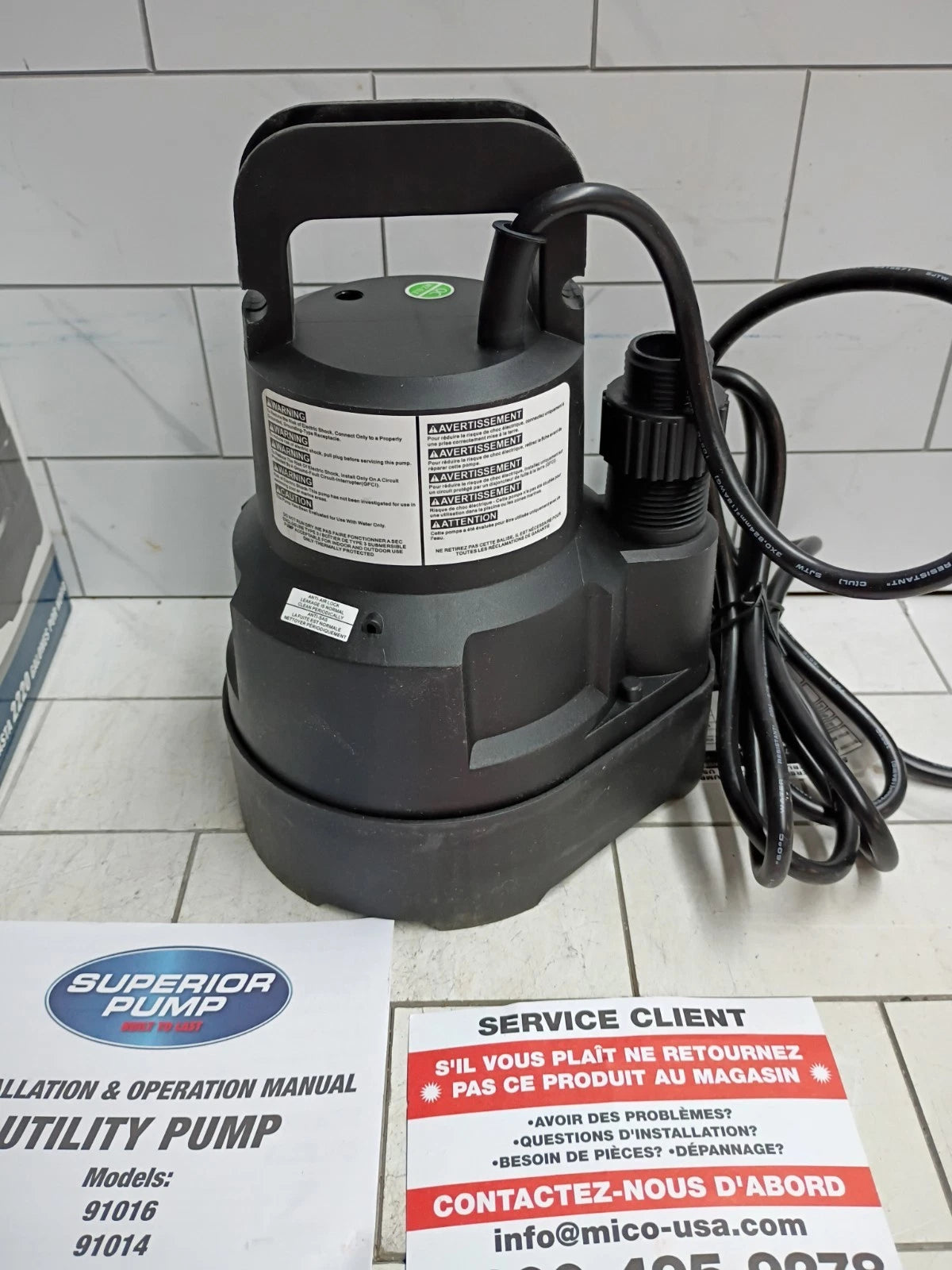 Superior Pump 91014 1/4 HP High Flow Thermoplastic Utility Pump, Black Open Box