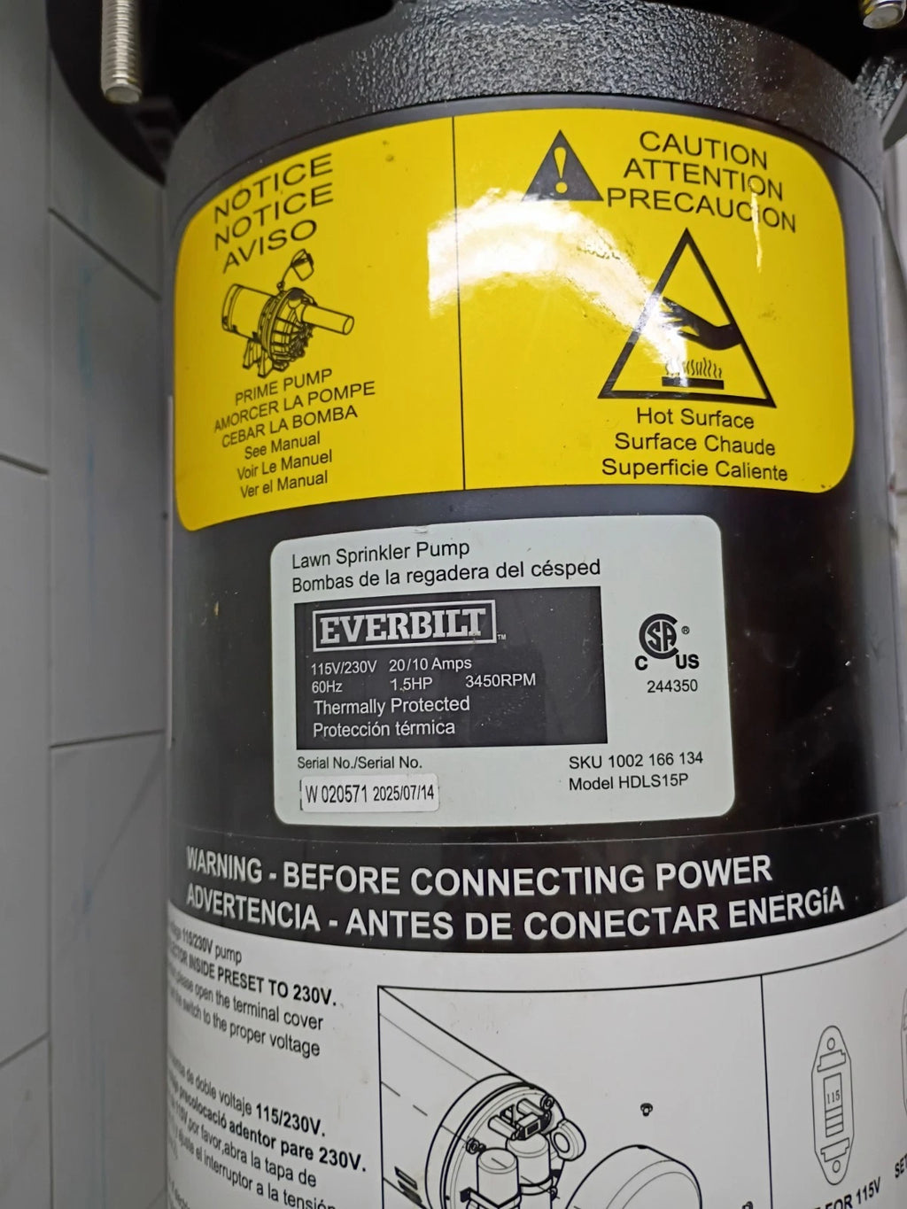 Everbilt Lawn Irrigation Pump Plastic 1-1/2HP HDLS15P Part Onlys