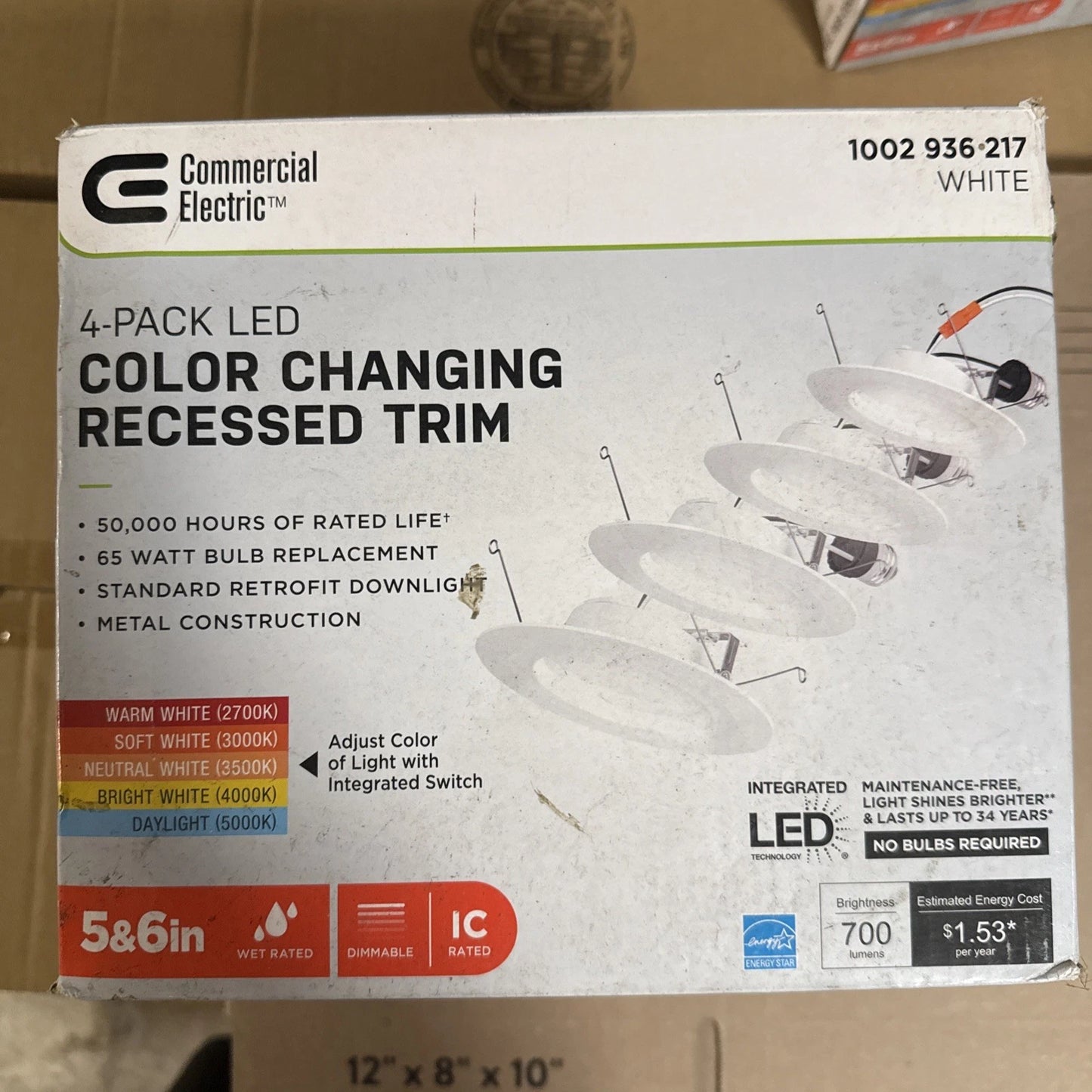 Commercial Electric 5/6" LED Recessed Retrofit Light Trim Selectable CCT 4-Pack.