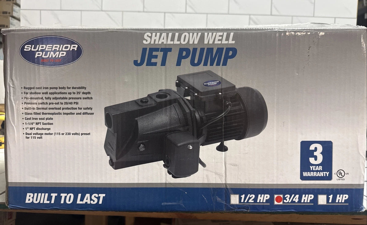 Superior Pump 94705, 3/4HP Shallow Well Jet Pump 115/230V CAST IRON OPEN BOX
