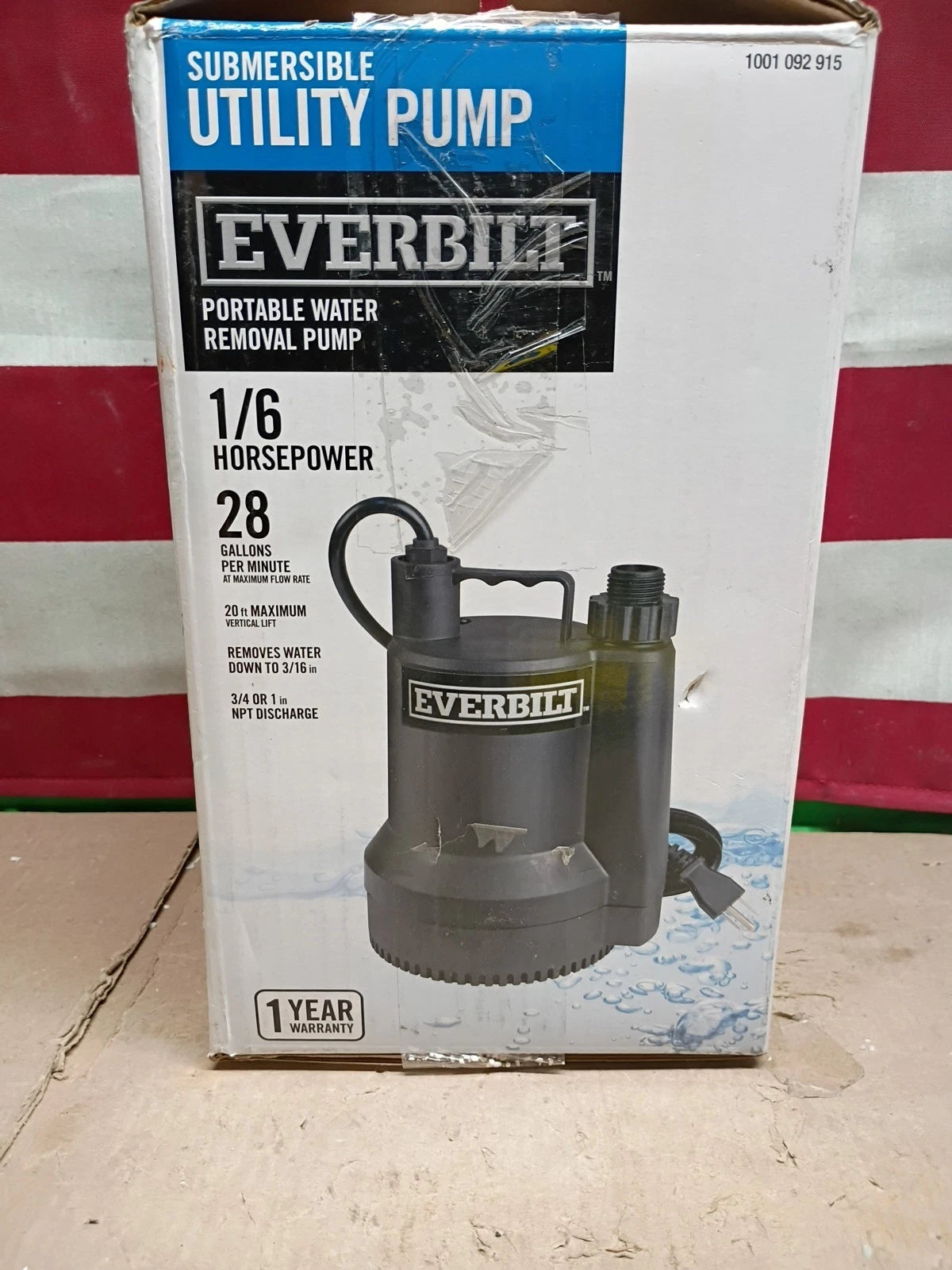 Everbilt SUP54-HD 1/6 HP Plastic Submersible Utility Pump, Open Box,