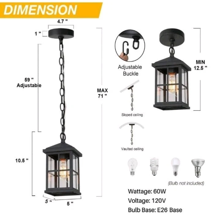 2pk LNC A04254P Farmhouse Black Outdoor Hanging Lantern 1-Light Coastal Pendant