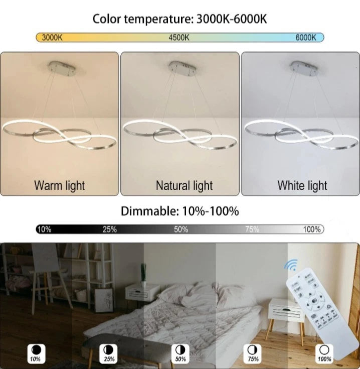 Modern 3000K-6000K Chandelier 39.4 inch 54W Dimmable with Remote Control Ceil...