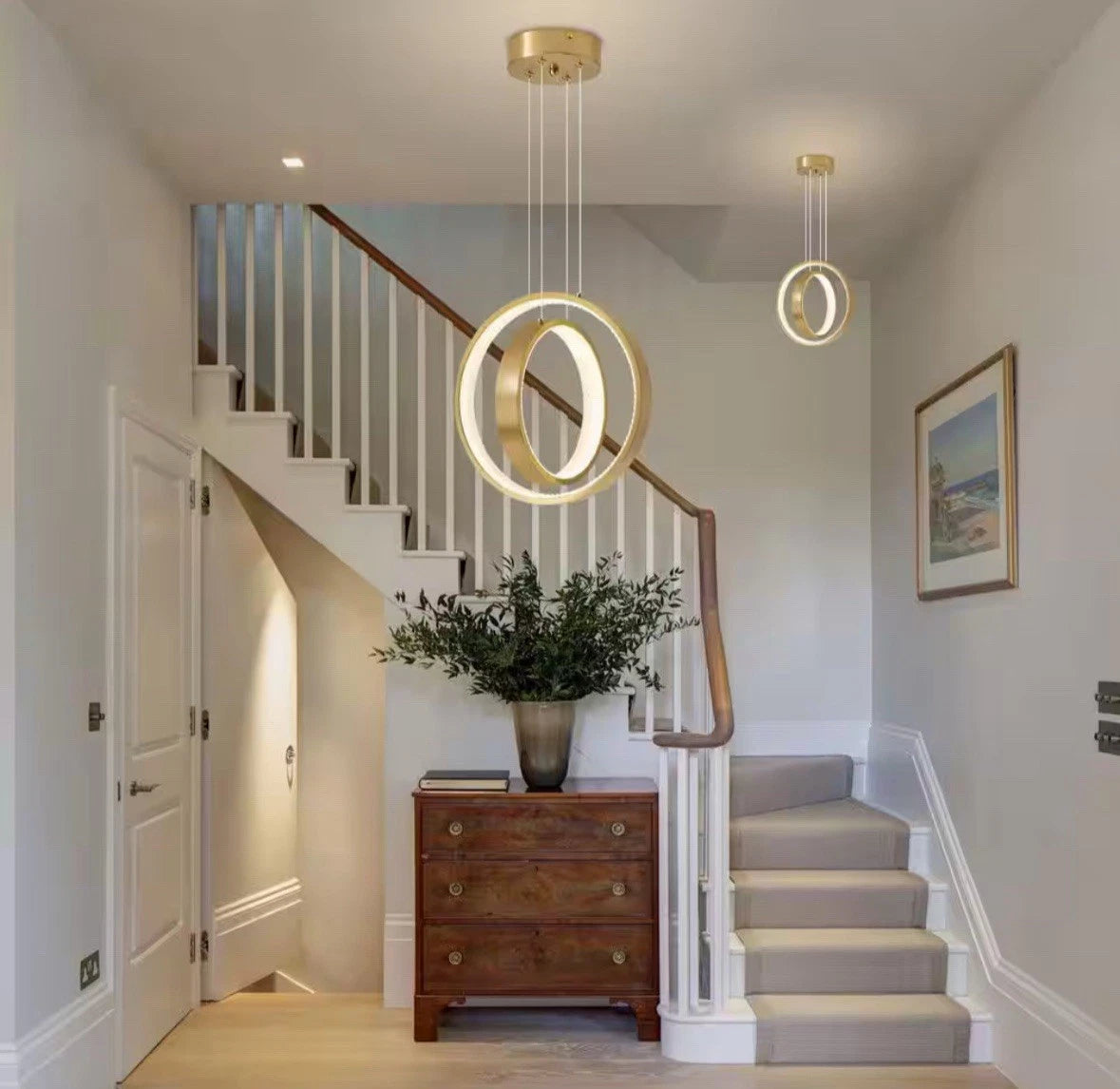 Deyidn Modern 2-Light Dimmable Integrated LED Gold Pendant Light Ring Chandelier