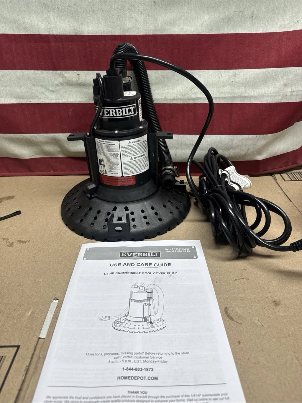 Everbilt 1/4 hp Submersible Pool Cover Pump Open Box