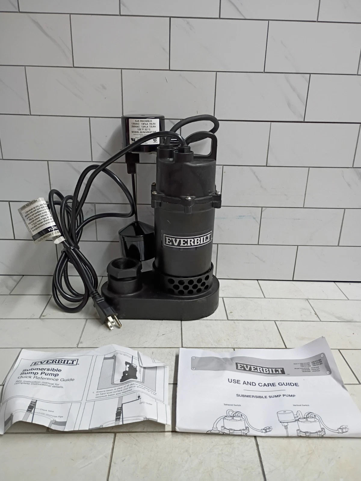 Everbilt HDSP50V 1/2 HP Submersible Sump Pump Thermoplastic Vertical , Open Box.