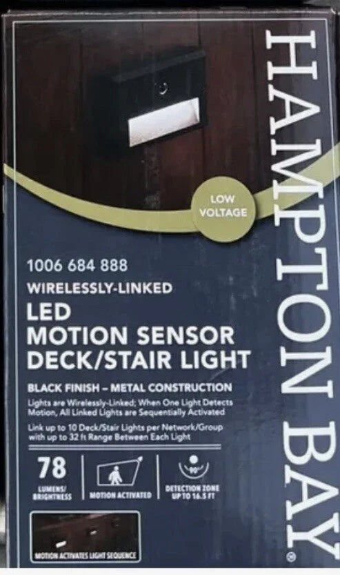 (2pk) Hampton Bay LED Motion Sensor Deck & Stair Light Low Volt Black Finish 12V