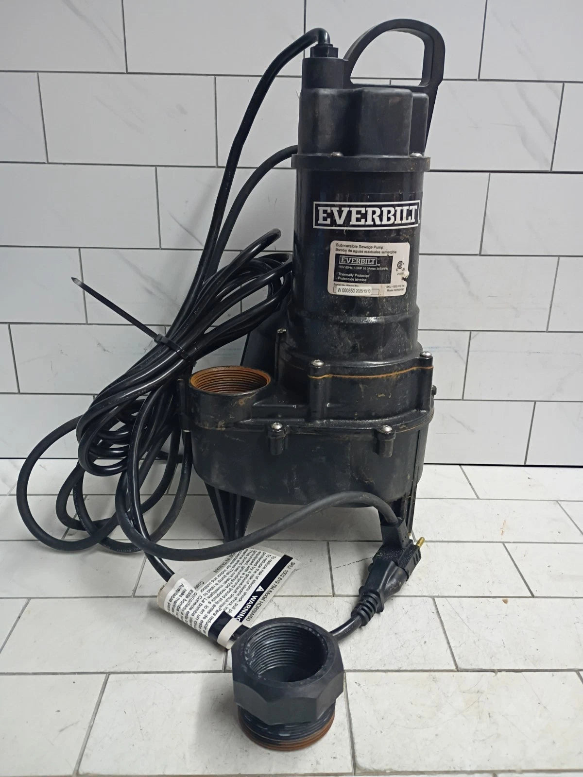 Everbilt 1/2 HP Submersible Sewage Ejector Pump (HDRSW50) Tethered Switch Used
