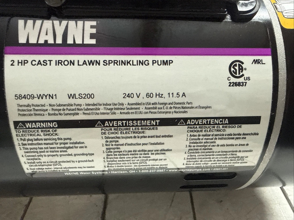 Wayne 58409-WYN1, 2 HP Permanent Lawn Irrigation Sprinkler Pump Open Box