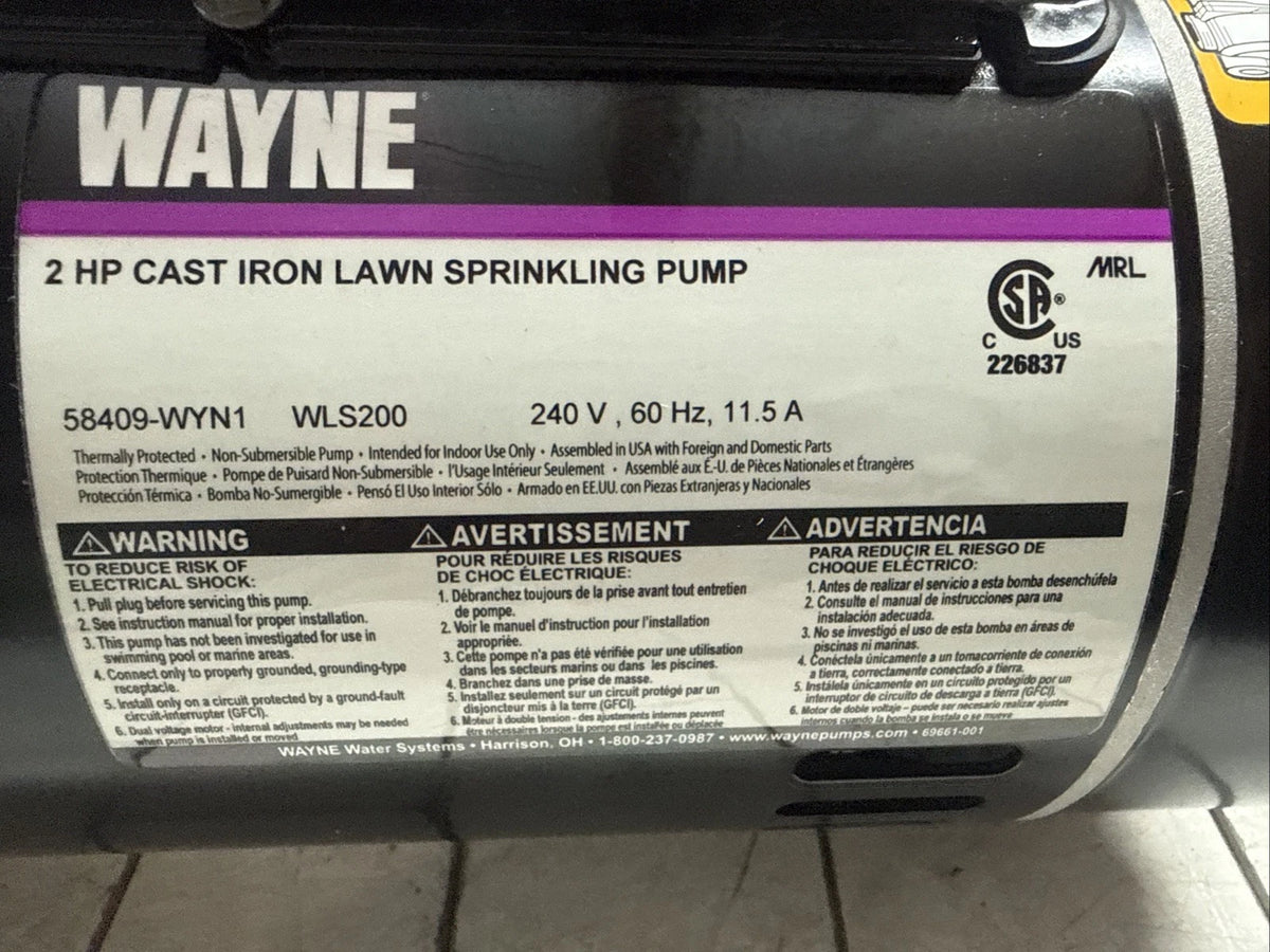 Wayne 58409-WYN1, 2 HP Permanent Lawn Irrigation Sprinkler Pump Open Box