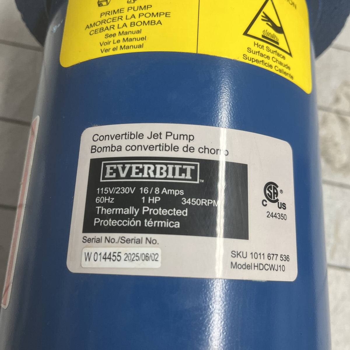 Everbilt HDCWJ10, 1 HP 115/230 Volt Professional Convertible Jet Pump PARTS ONLY