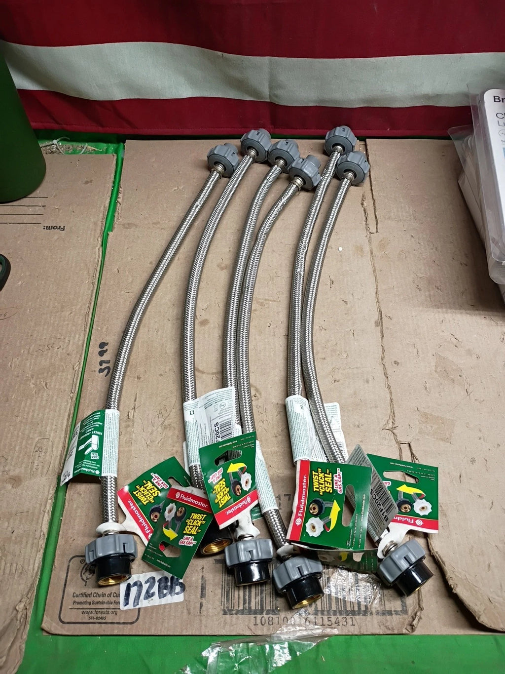 6PK Fluidmaster 20" Stainless Faucet Water Supply Line3/8 Comp 1/2 FIP, Open Box
