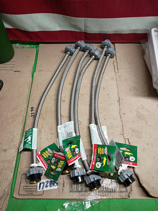 6PK Fluidmaster 20" Stainless Faucet Water Supply Line3/8 Comp 1/2 FIP, Open Box