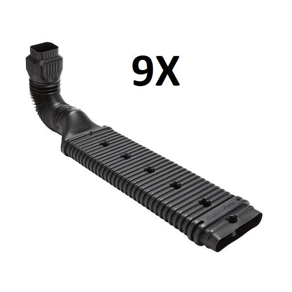 (9PK) Stealth Flow 4601 43" Black Vinyl Low Profile Downspout Extension Kit
