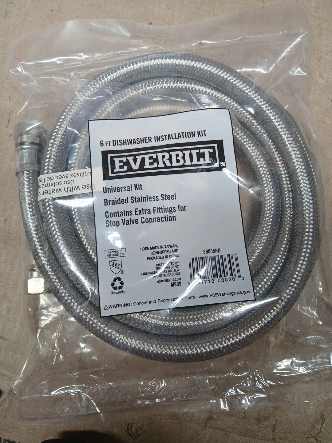 4pk Everbilt Universal 6 ft. 6' foot Stainless Steel Dishwasher Installation Kit
