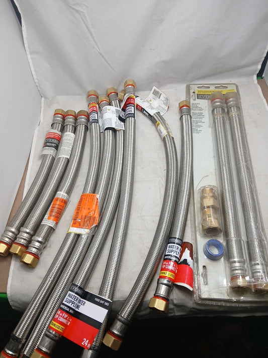 Lot Of 22 Assorted Water Heater Connector/Supply Lines, Braided, Ball Valve, SB