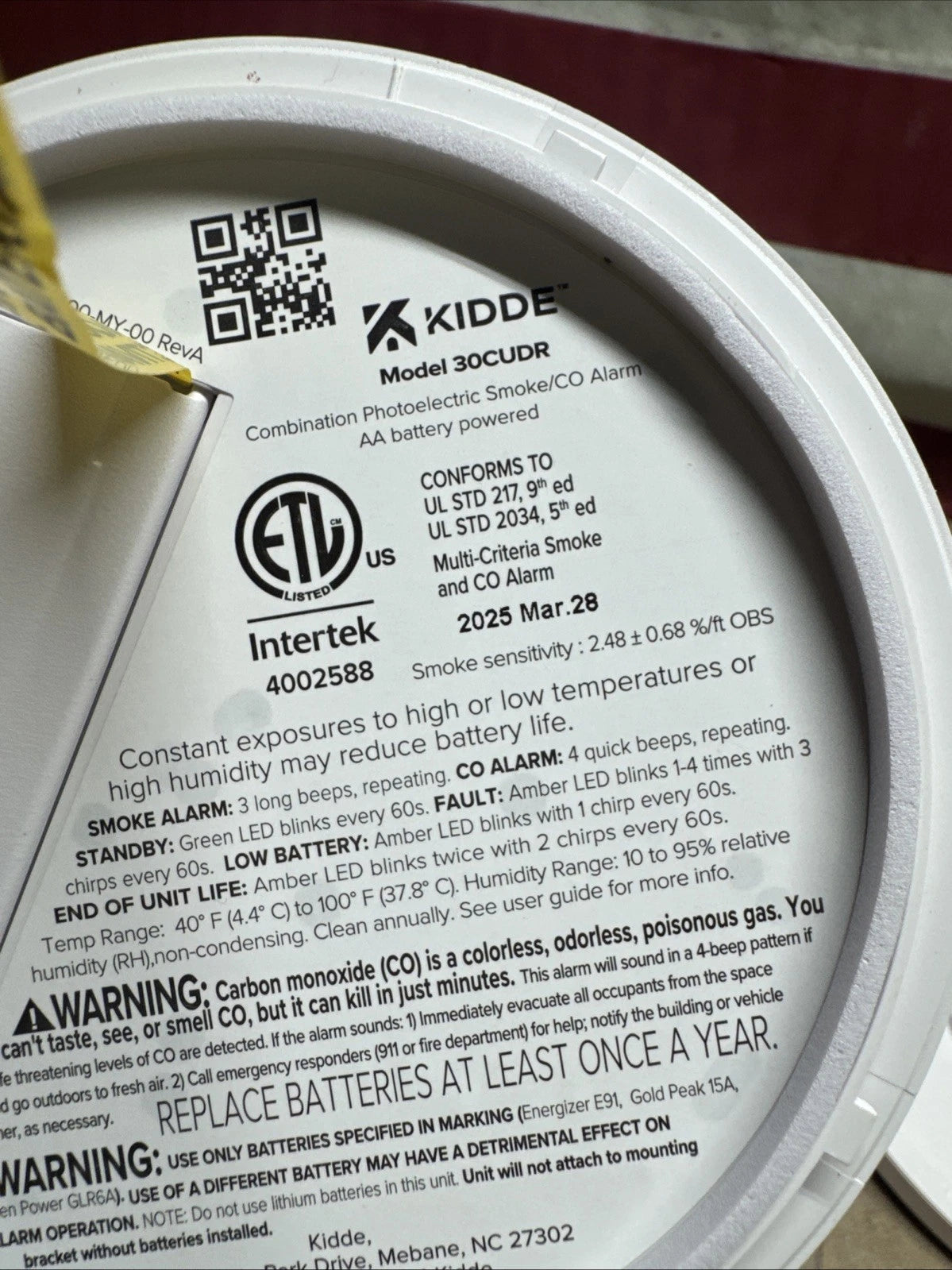 Kidde 30CUDR Detect Smoke & Carbon Monoxide Alarm w/ 2 AA Batteries
